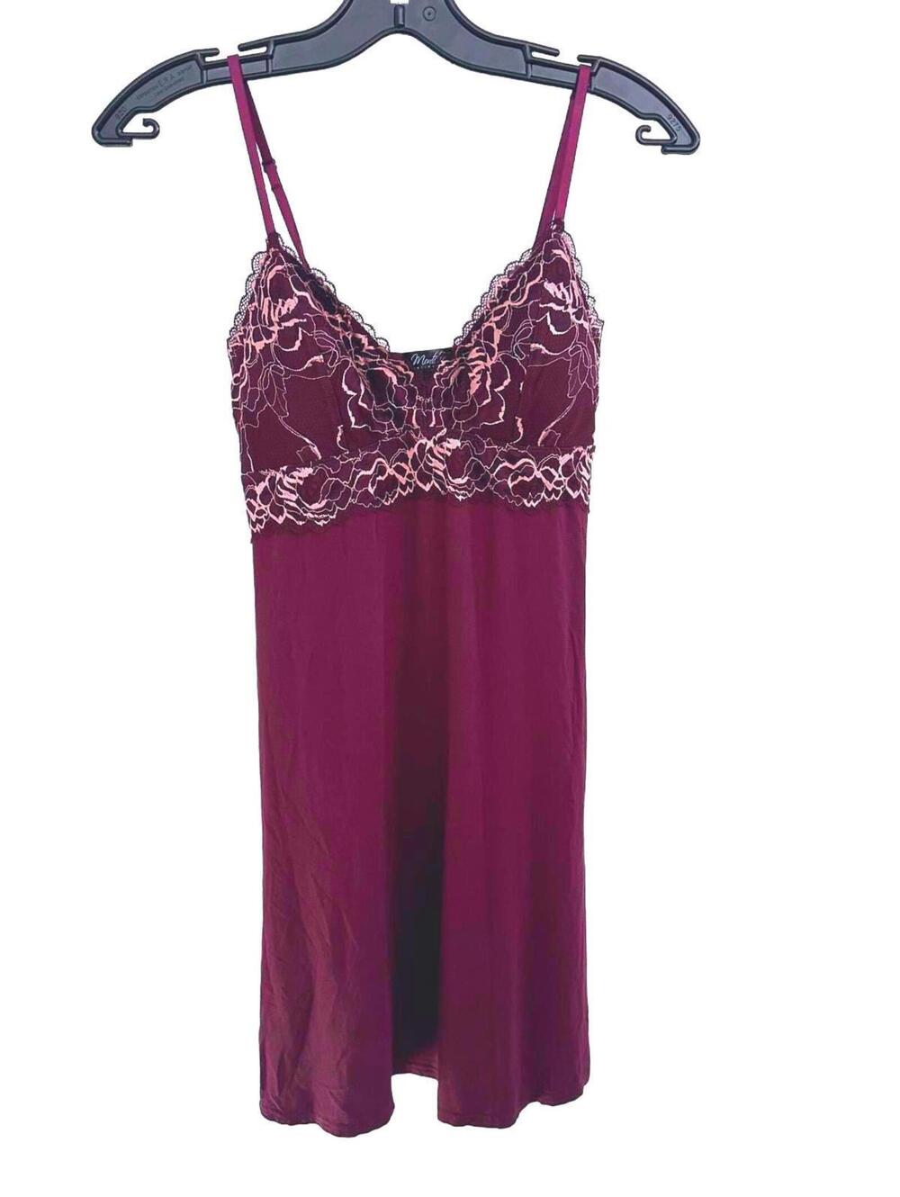 Montelle Intimate Plum Pink Floral Lace Chemise Nightgown Adjustable Straps XS/S